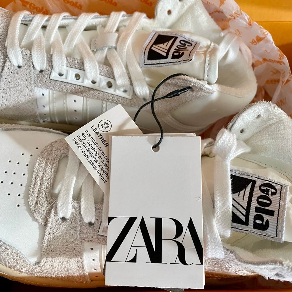 Zara x Gola Collaboration High Top Sneakers - Towel Interior, Leather Size US 6 - Picture 4 of 14